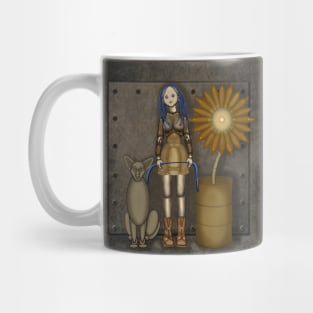 Girl with a cat and a sunflower. Steampunk Mug